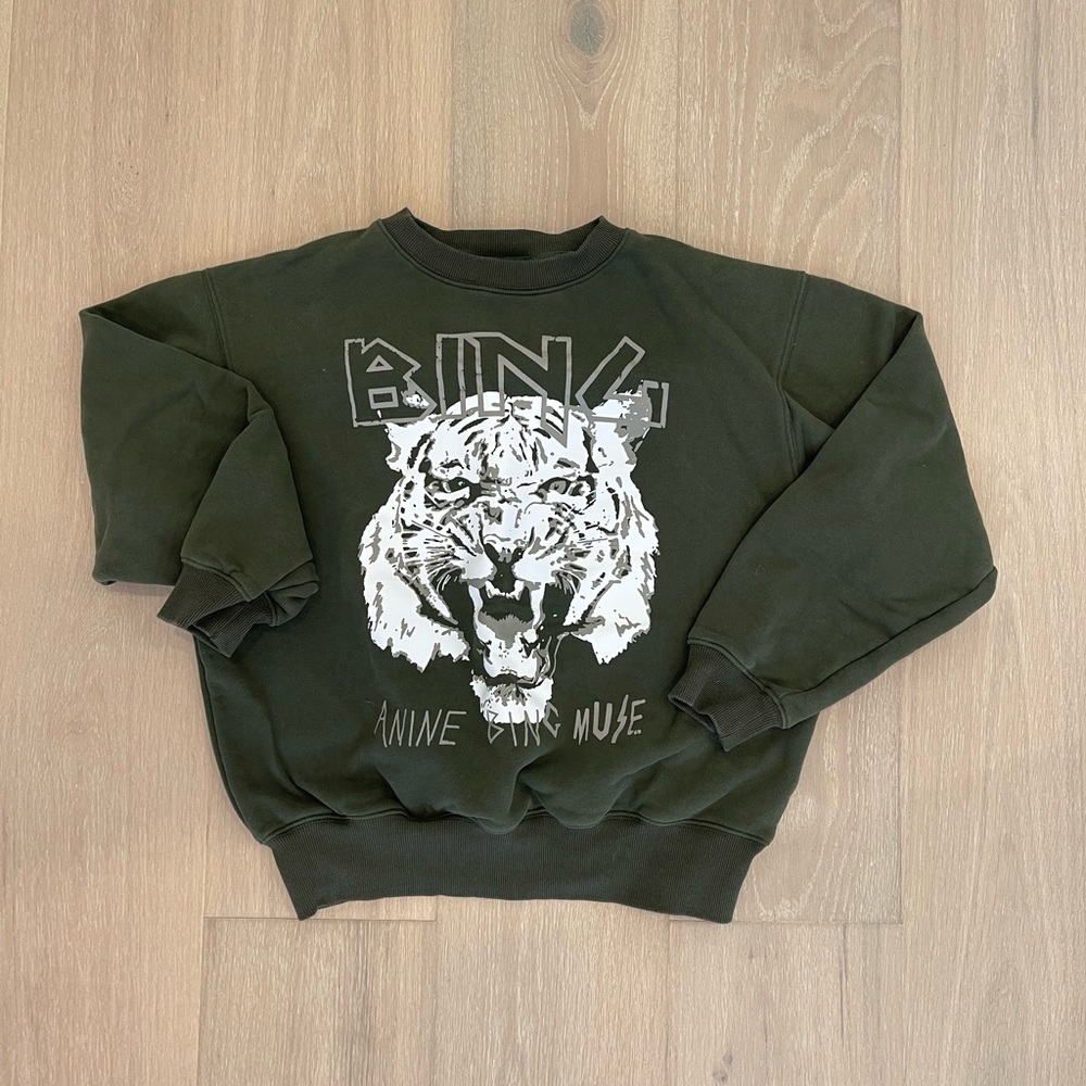Anine Bing Women’s Oversized Tiger Sweatshirt in Dark Green